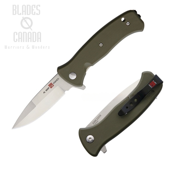 (image for) Al Mar Mini SERE 2020 Flipper Folding Knife, Assisted Opening, FRN OD Green, AMK2208